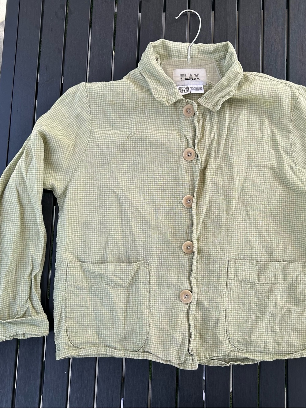 Flax Sage Green Textured Button-Front Jacket